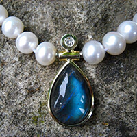 Wechselschließe aus Silber und Gold mit Labradorit und Brillant